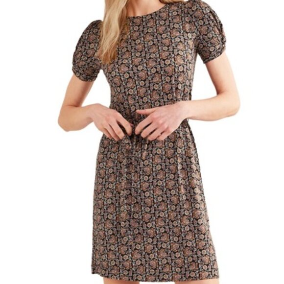 Boden Knot Detail Jersey Mini Dress in Black/Block Paisley Size 4 NWT - Picture 1 of 4
